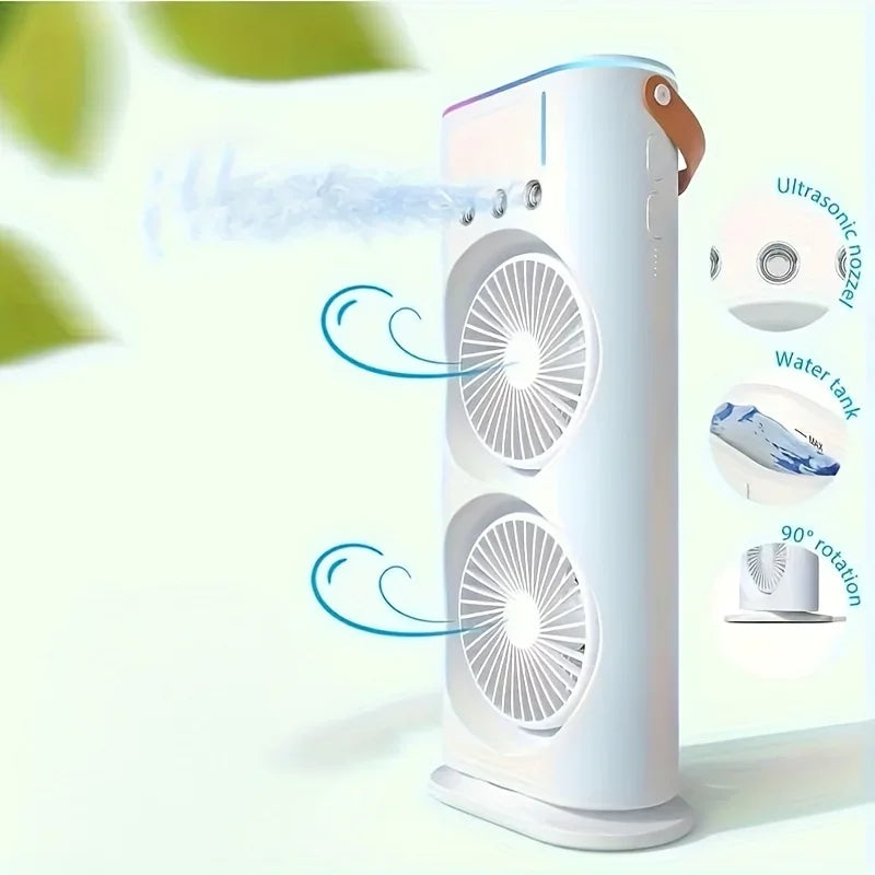 Dual-Head Portable Air Conditioner Fan for Instant Personal Cooling