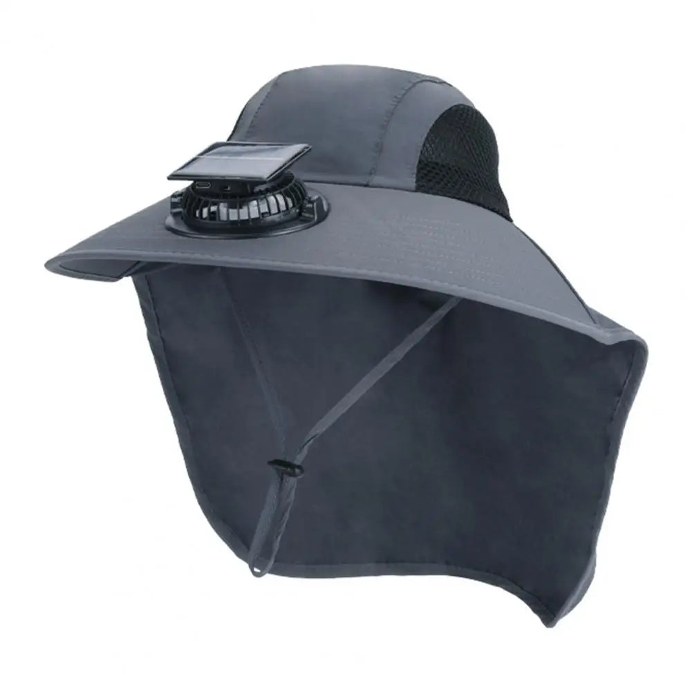 Solar-Powered Cooling Fan Hat with a Wide Brim and UV Protection