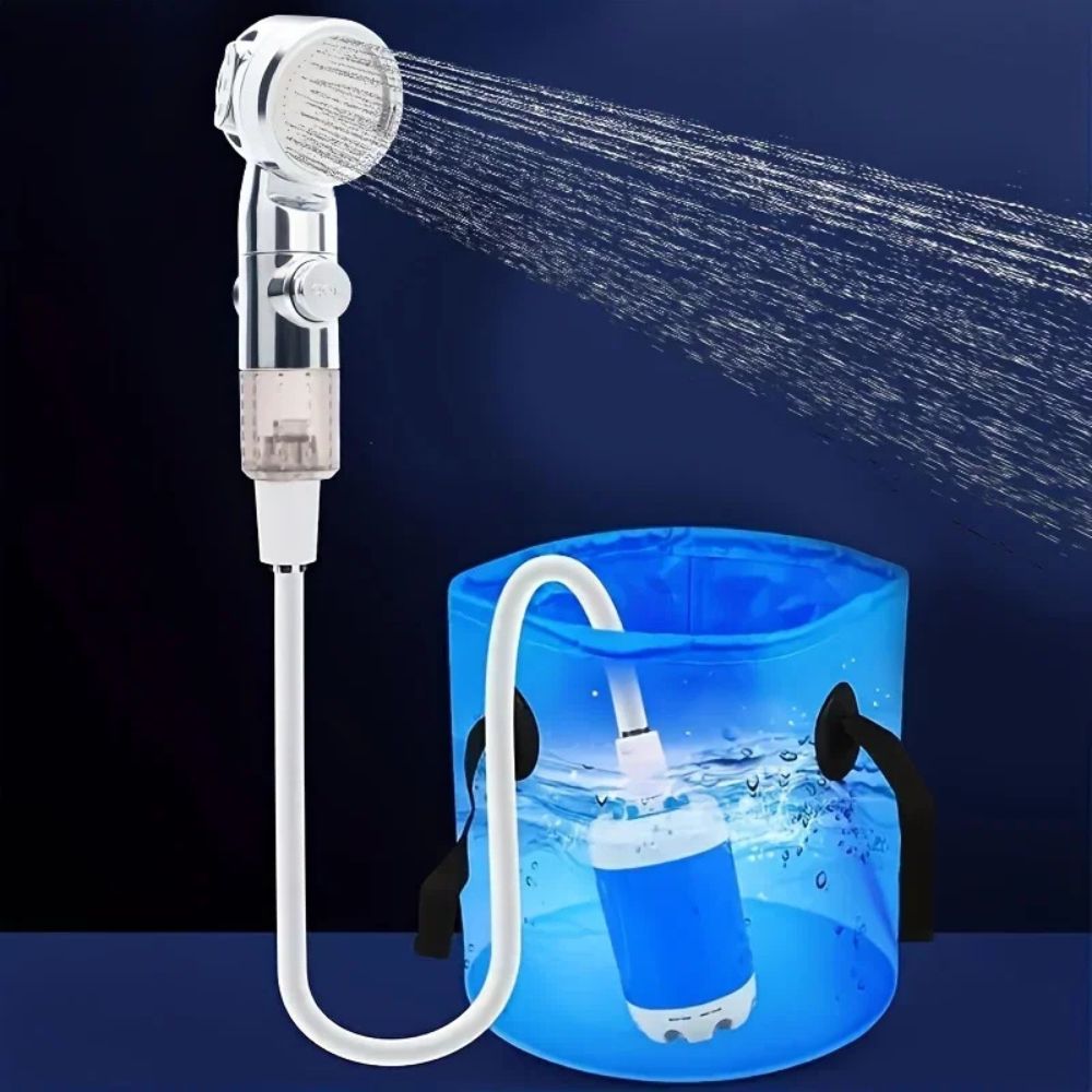 Portable USB Rechargeable Water Pump Shower Head – Compact, Powerful, Travel-Ready