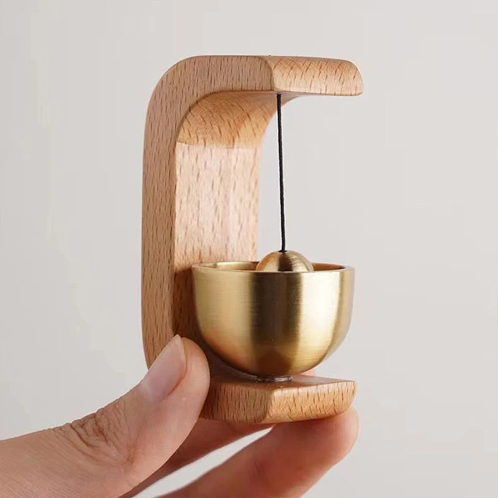 Elegant Wireless Door Chime with Brass Bell and Wooden Frame