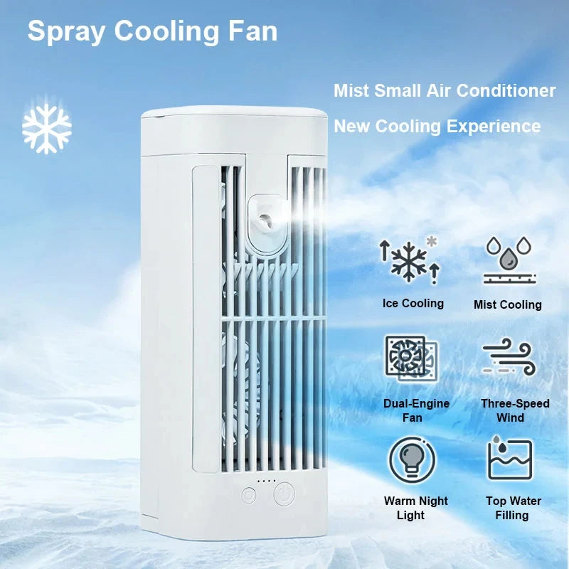 Compact Portable Desk Fan with Mist Spray for Instant Cooling