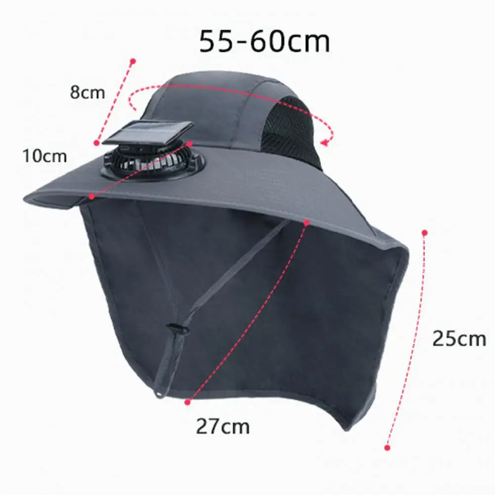 Solar-Powered Cooling Fan Hat with a Wide Brim and UV Protection