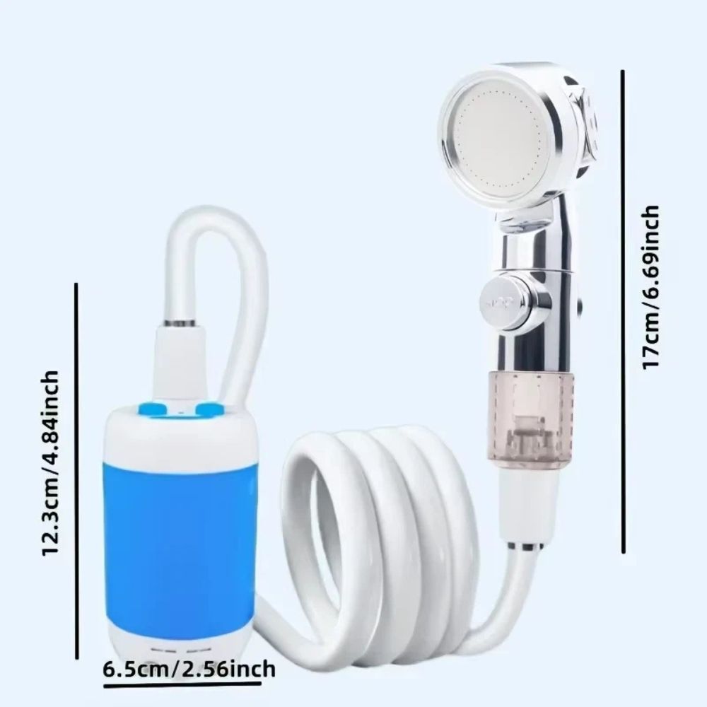 Portable USB Rechargeable Water Pump Shower Head – Compact, Powerful, Travel-Ready