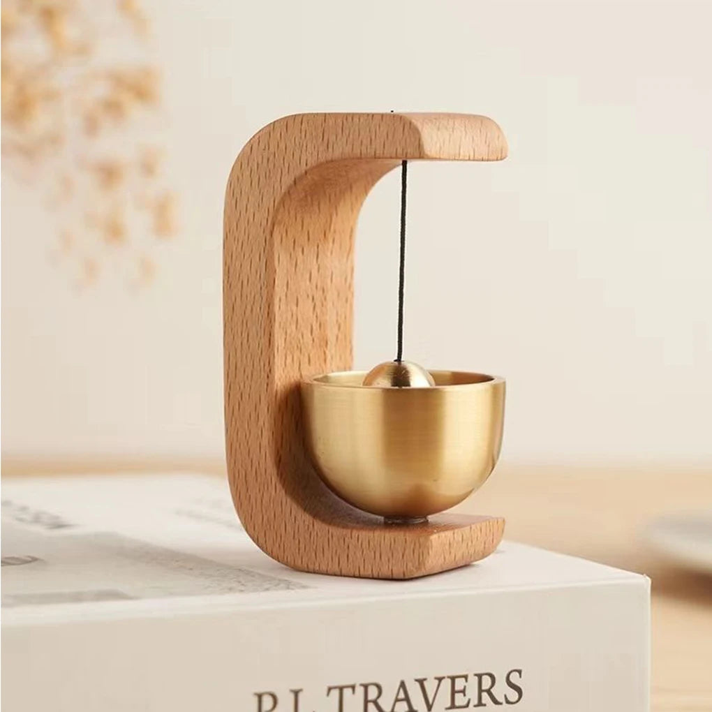 Elegant Wireless Door Chime with Brass Bell and Wooden Frame