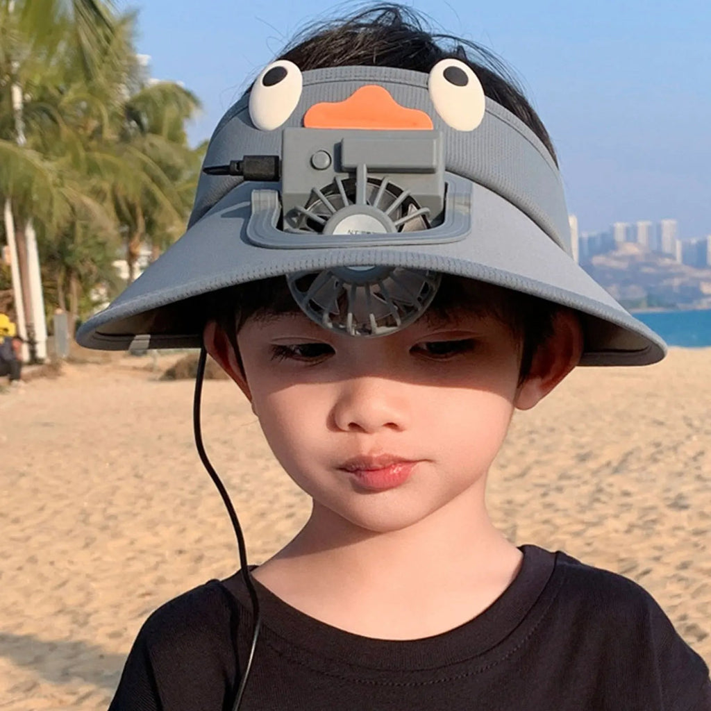 Kids' Sun Visor Hat with Built-In Cooling Fan
