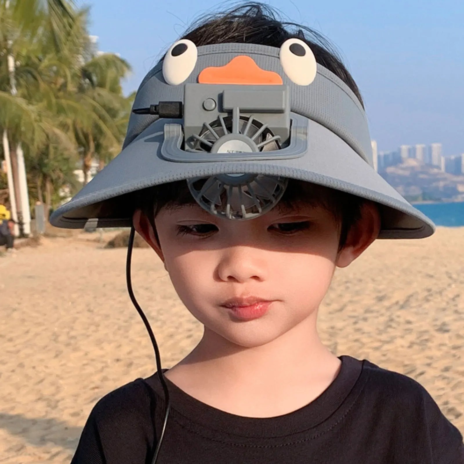 Kids' Sun Visor Hat with Built-In Cooling Fan