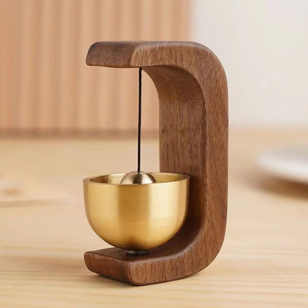 Elegant Wireless Door Chime with Brass Bell and Wooden Frame