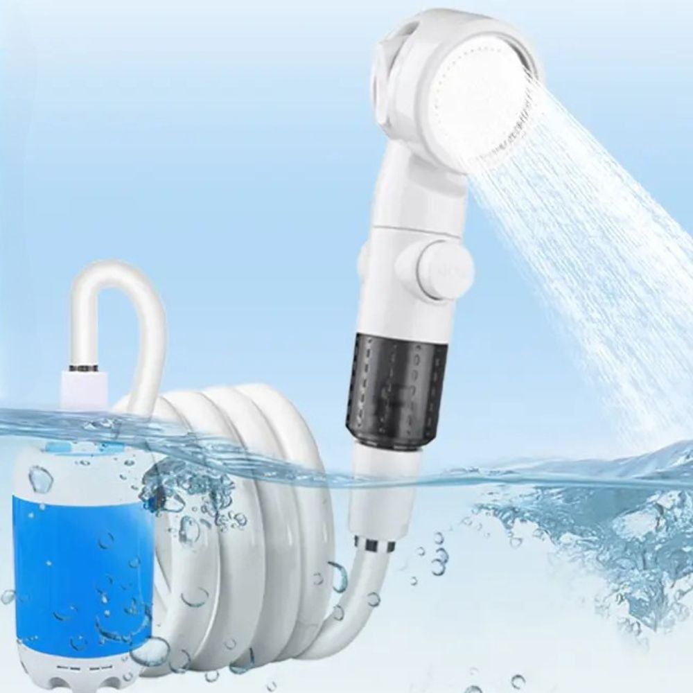 Portable USB Rechargeable Water Pump Shower Head – Compact, Powerful, Travel-Ready