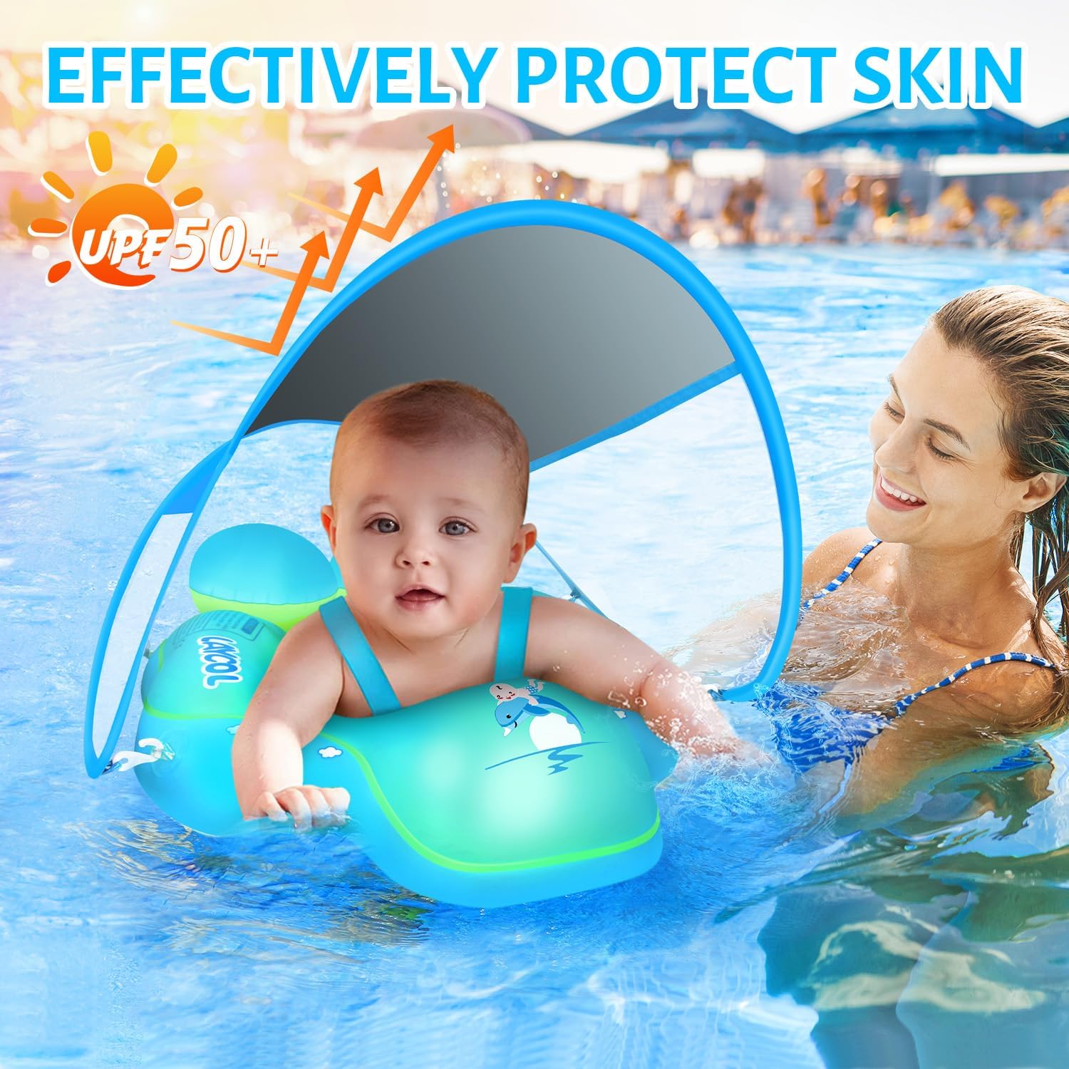 Baby Swim Float with Canopy - Sun Shade for Safe, Fun Pool Time