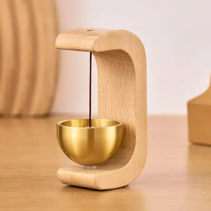 Elegant Wireless Door Chime with Brass Bell and Wooden Frame