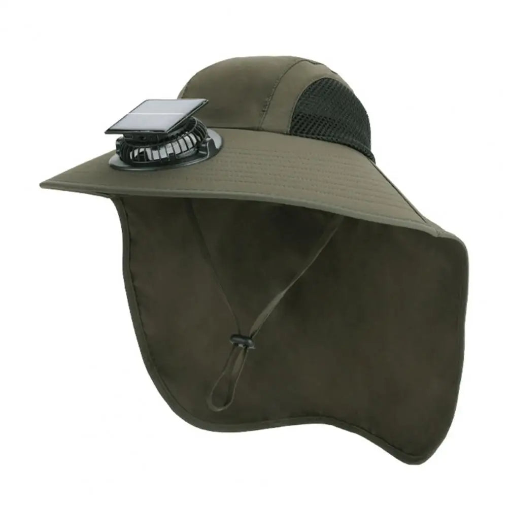 Solar-Powered Cooling Fan Hat with a Wide Brim and UV Protection