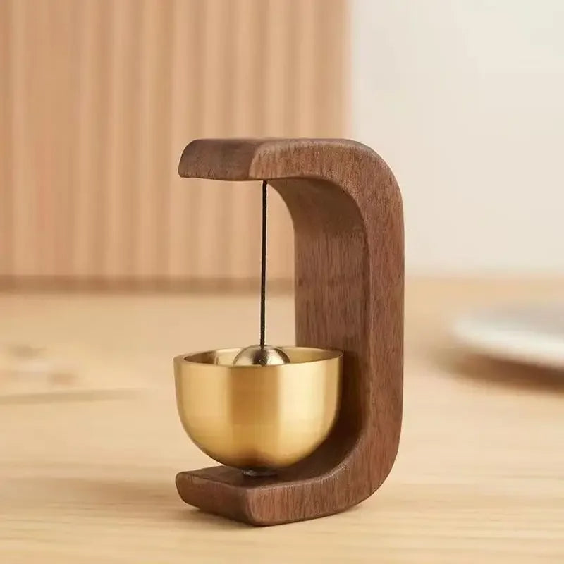 Elegant Wireless Door Chime with Brass Bell and Wooden Frame