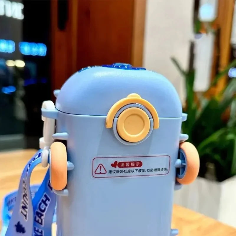 Playful Cartoon Bus Water Bottle with Straw for Kids