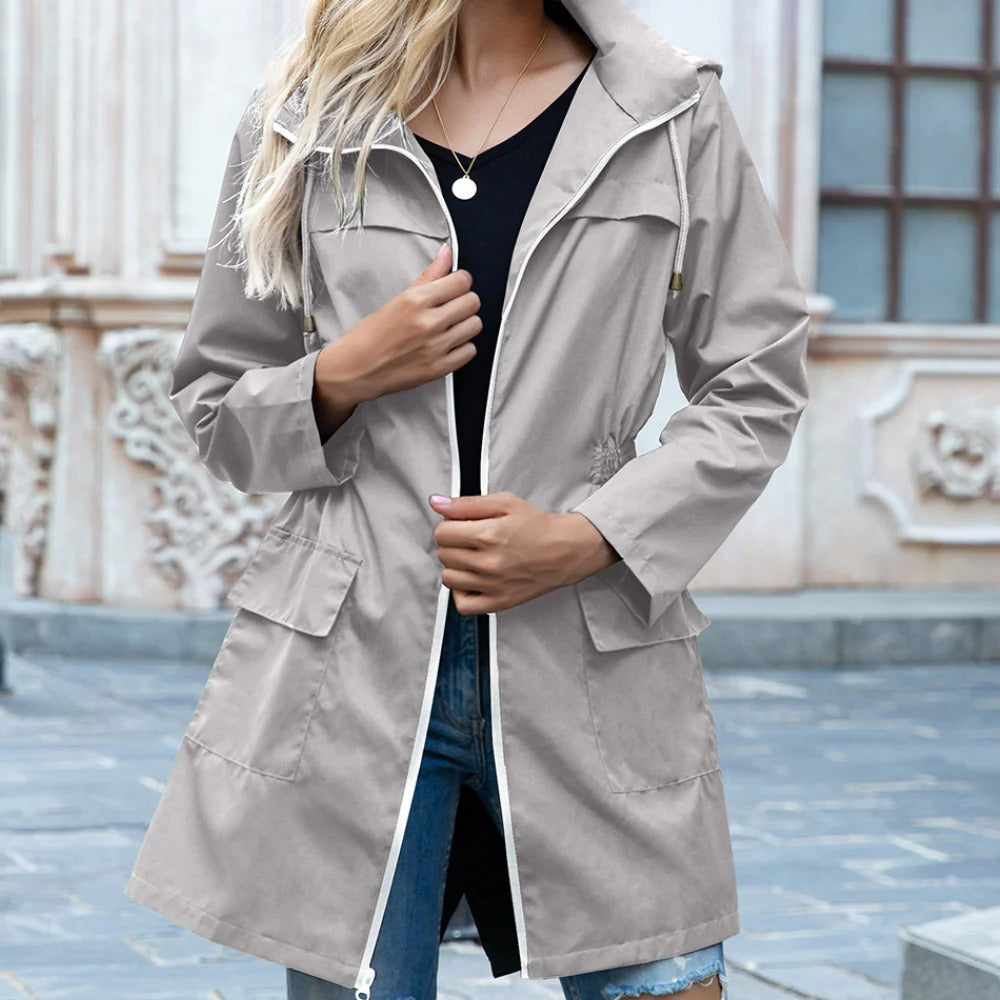 Chic Zipper-Front Trench Coat for Women