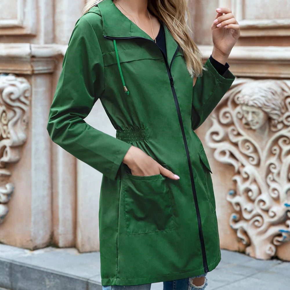 Chic Zipper-Front Trench Coat for Women
