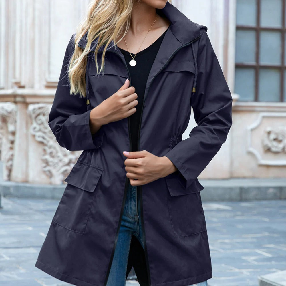 Chic Zipper-Front Trench Coat for Women