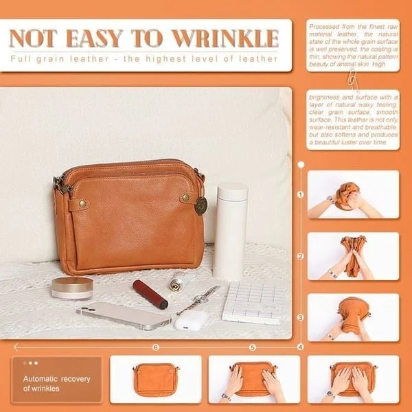 Triple-Layer Leather Crossbody Bag - Convertible Shoulder Bag & Clutch