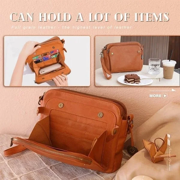 Triple-Layer Leather Crossbody Bag - Convertible Shoulder Bag & Clutch