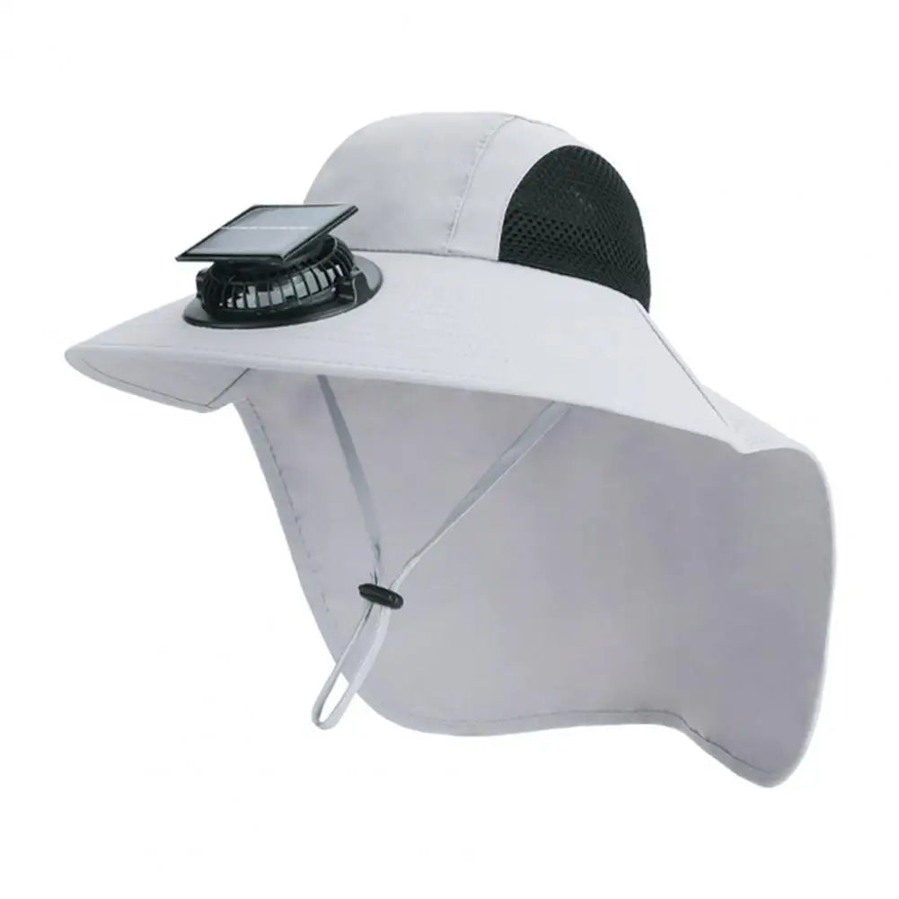 Solar-Powered Cooling Fan Hat with a Wide Brim and UV Protection