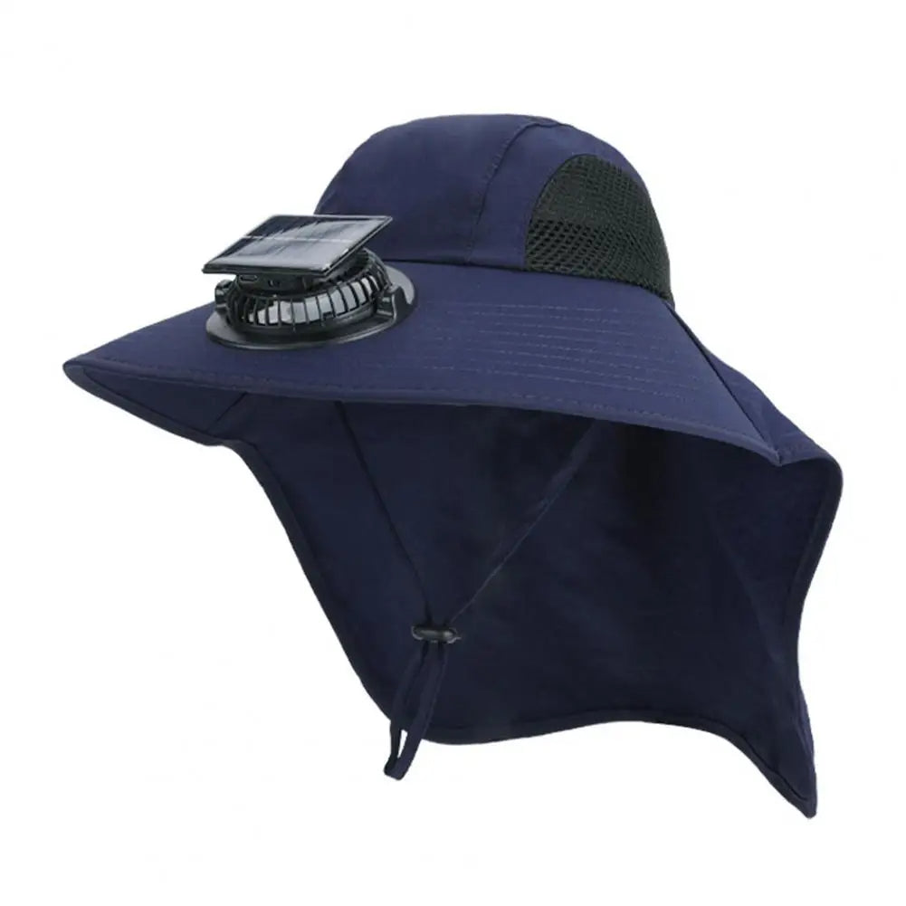 Solar-Powered Cooling Fan Hat with a Wide Brim and UV Protection