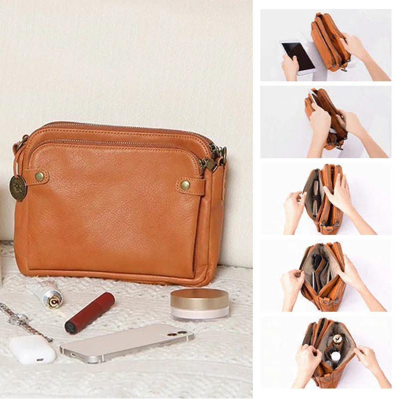 Triple-Layer Leather Crossbody Bag - Convertible Shoulder Bag & Clutch